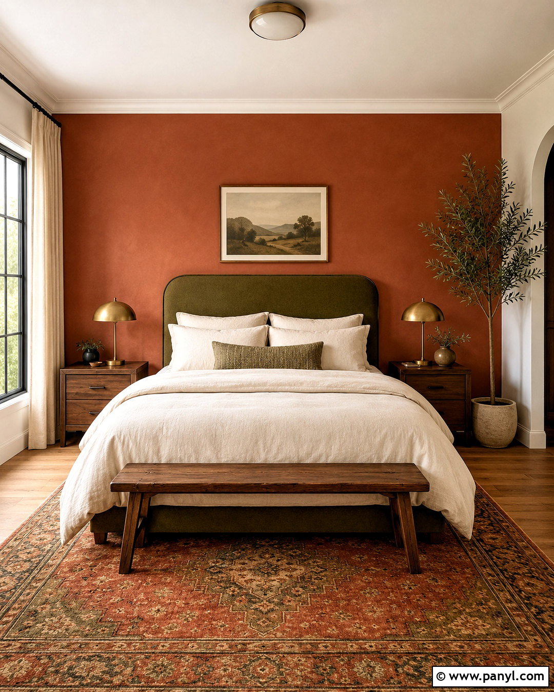 Terracotta Bedroom Accent Wall With Olive Green - 35 terracotta accent wall ideas
