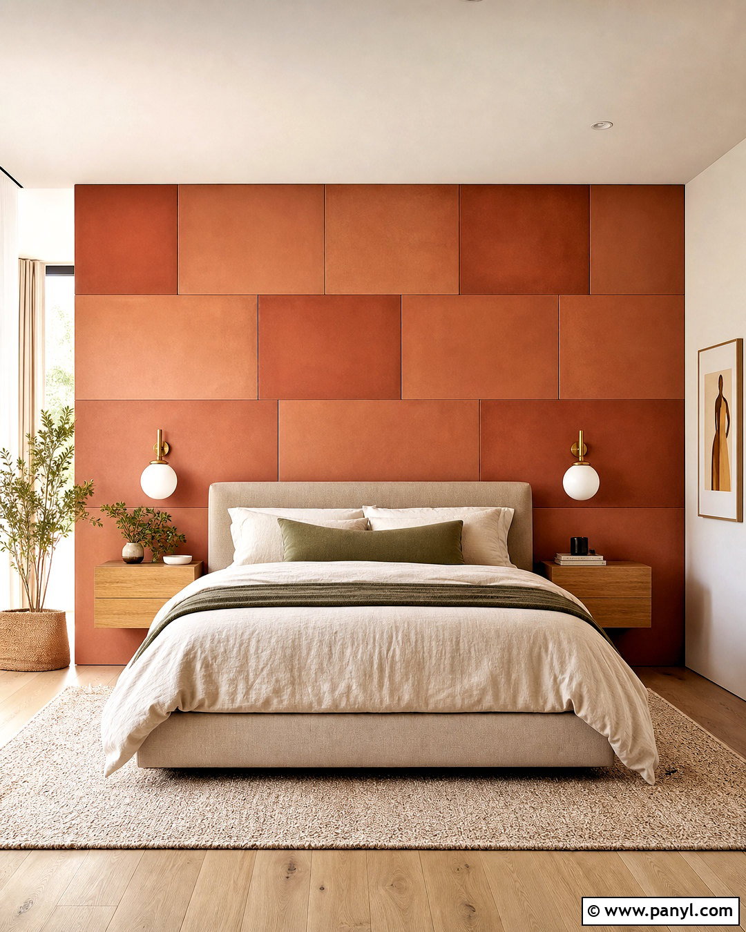 Terracotta Bedroom Headboard Wall - 20 terracotta wall tiles