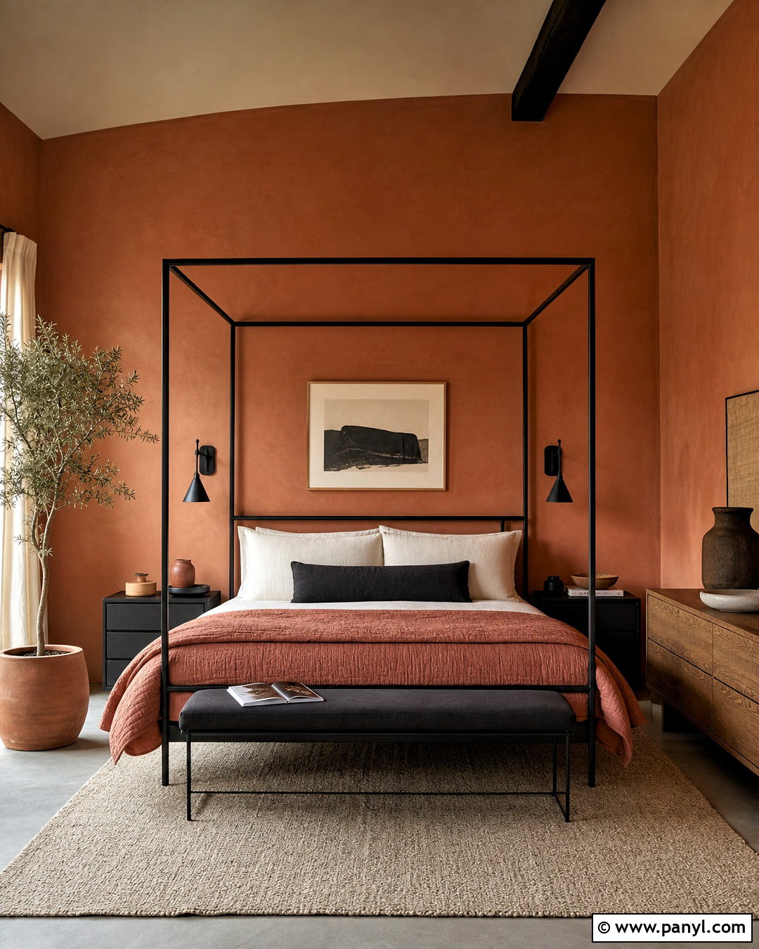Terracotta Bedroom Walls With Black Accents - 20 terracotta bedroom walls