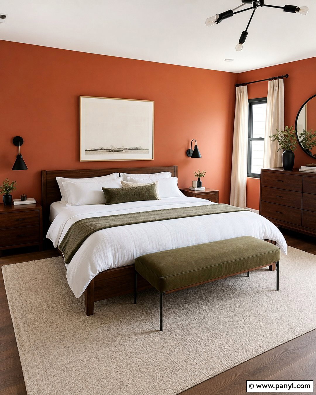 Terracotta Bedroom Walls With Walnut Furniture - 40 Terracotta Wall Color Ideas
