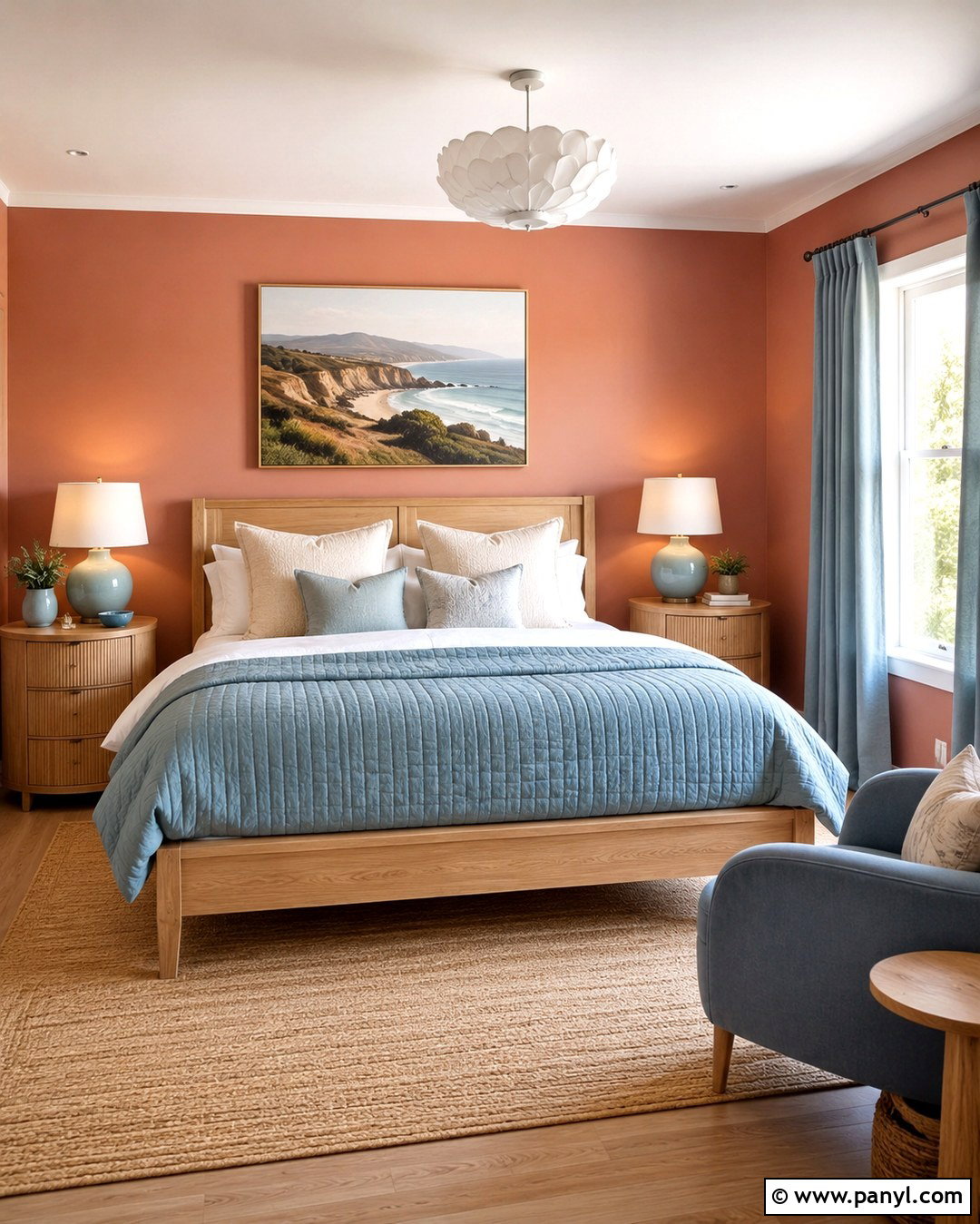 Terracotta Bedroom With Dusty Blue - 20 terracotta interior wall ideas