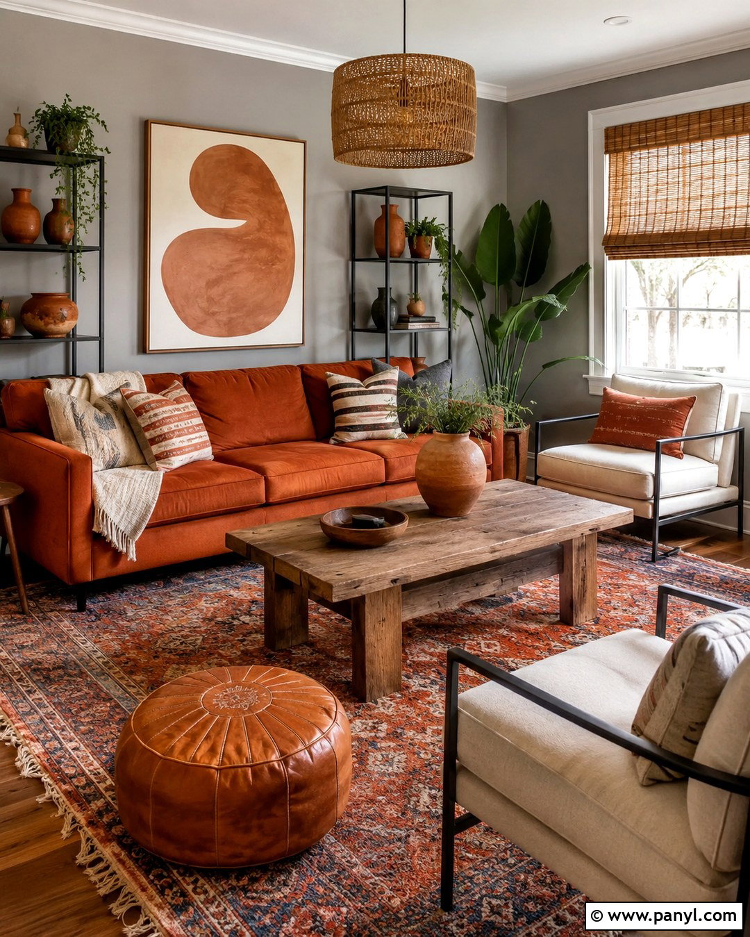 Terracotta Boho Living Room With Grey Walls - 20 Boho With Grey Walls