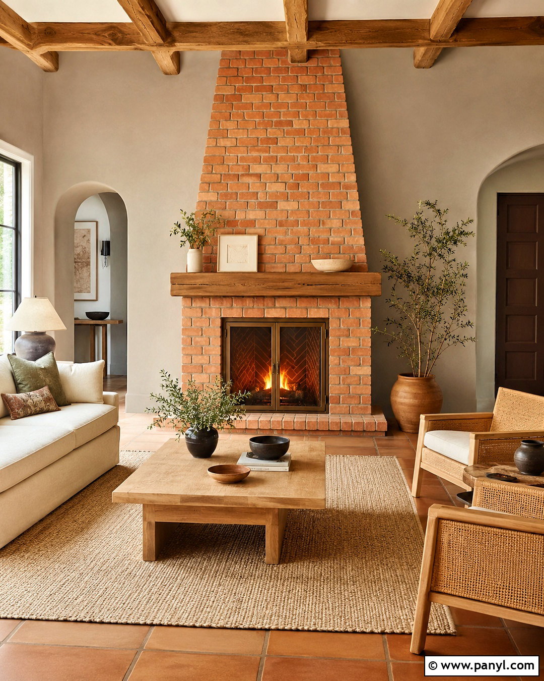 Terracotta Brick Fireplace With Gray Walls - 20 What Color Fireplace With Gray Walls