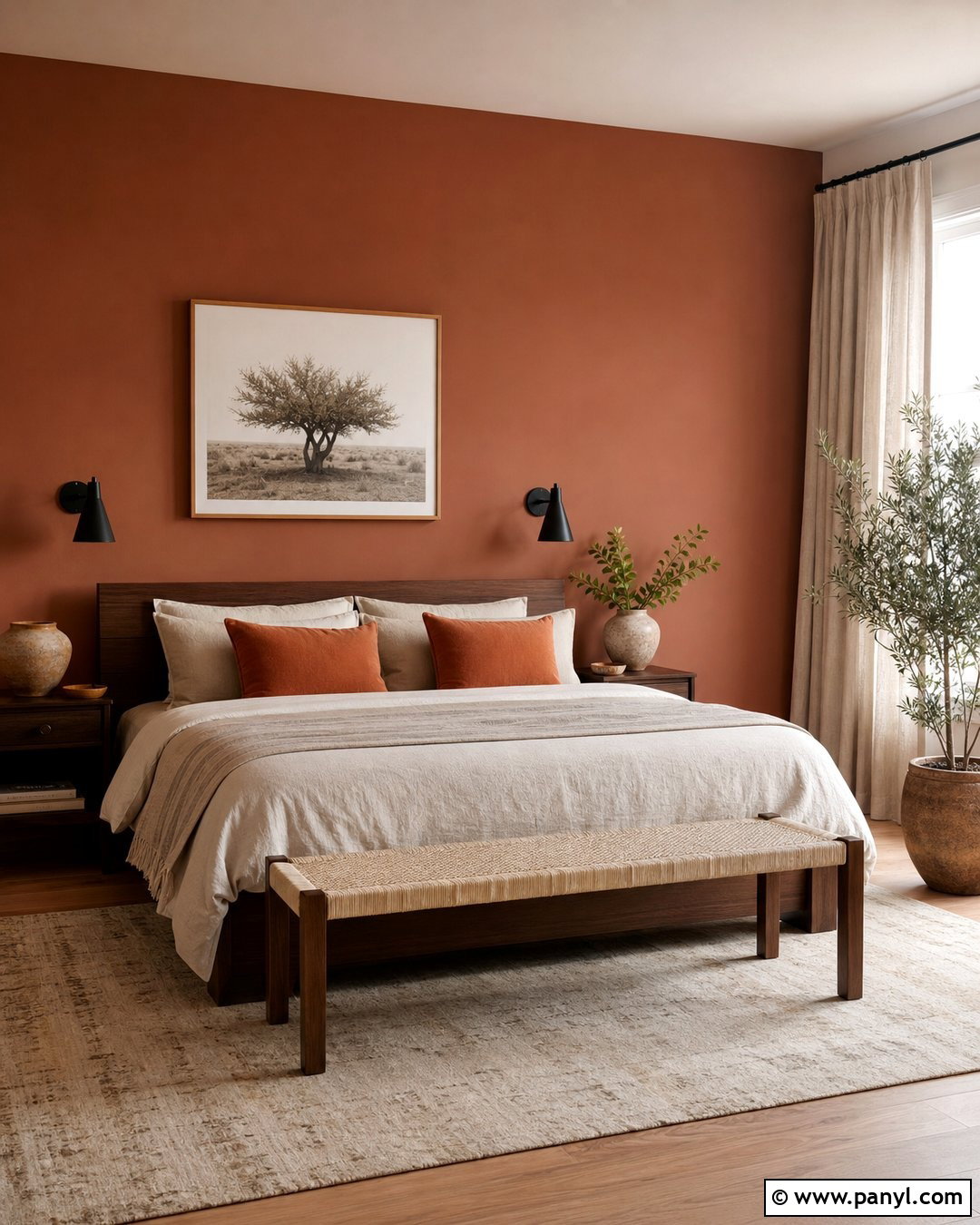 Terracotta Brown Bedroom Wall - 20 Orange Brown Wall Ideas