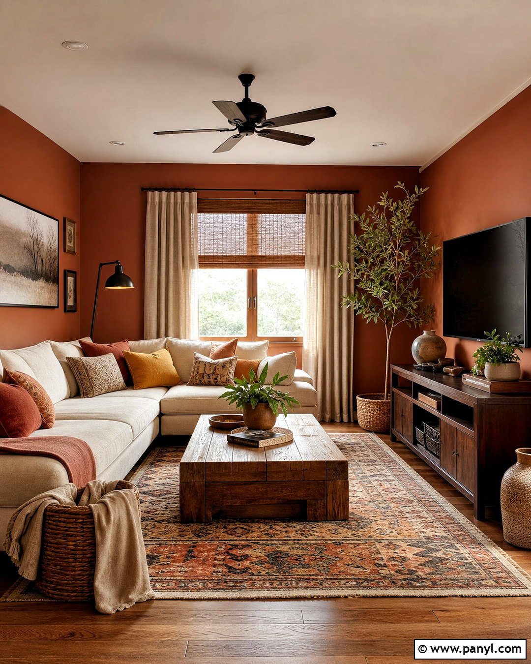 Terracotta Brown Family Room - 20 brown rooms paint ideas