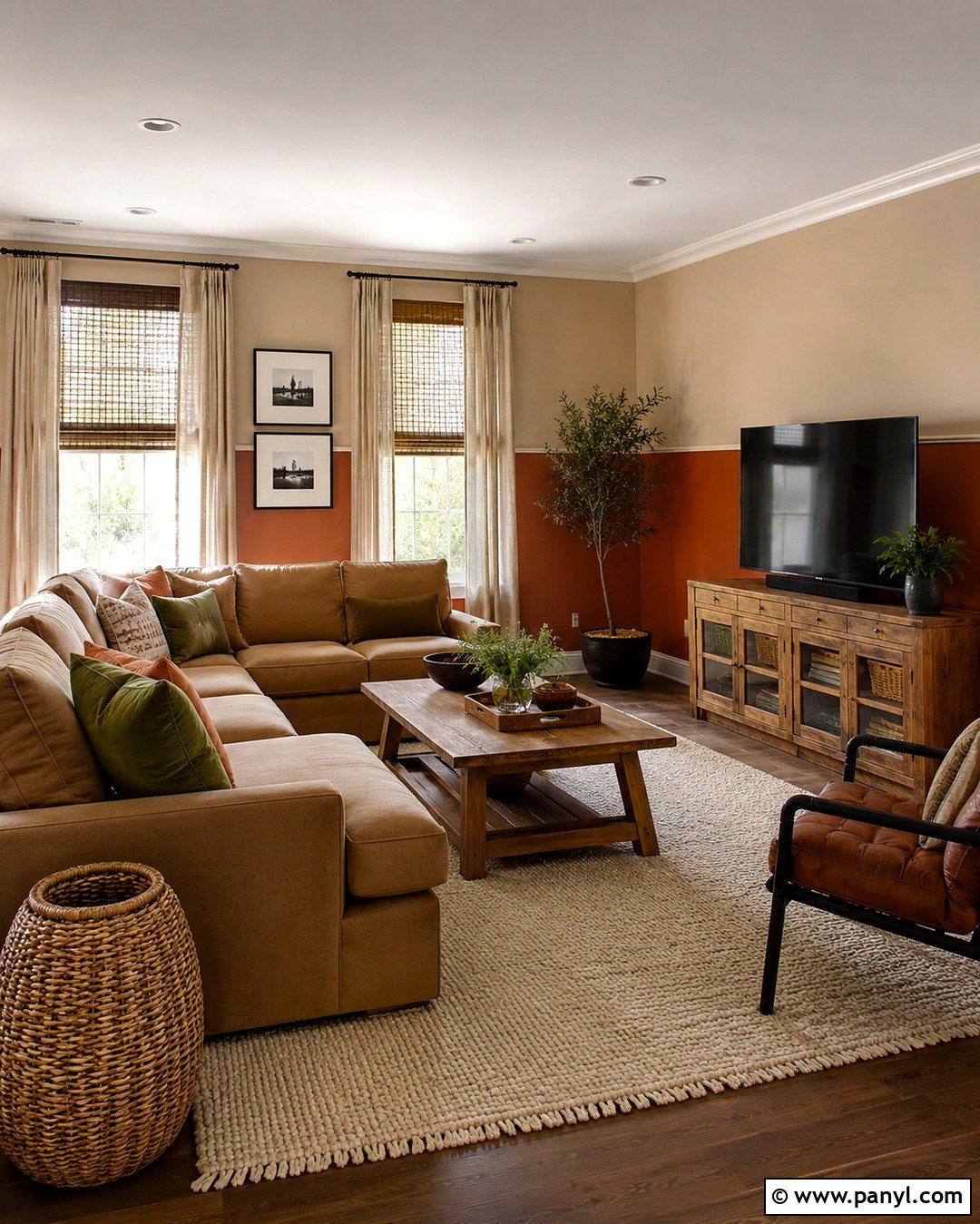 Terracotta Brown and Sand Family Room Walls - 20 Two Tone Brown Walls