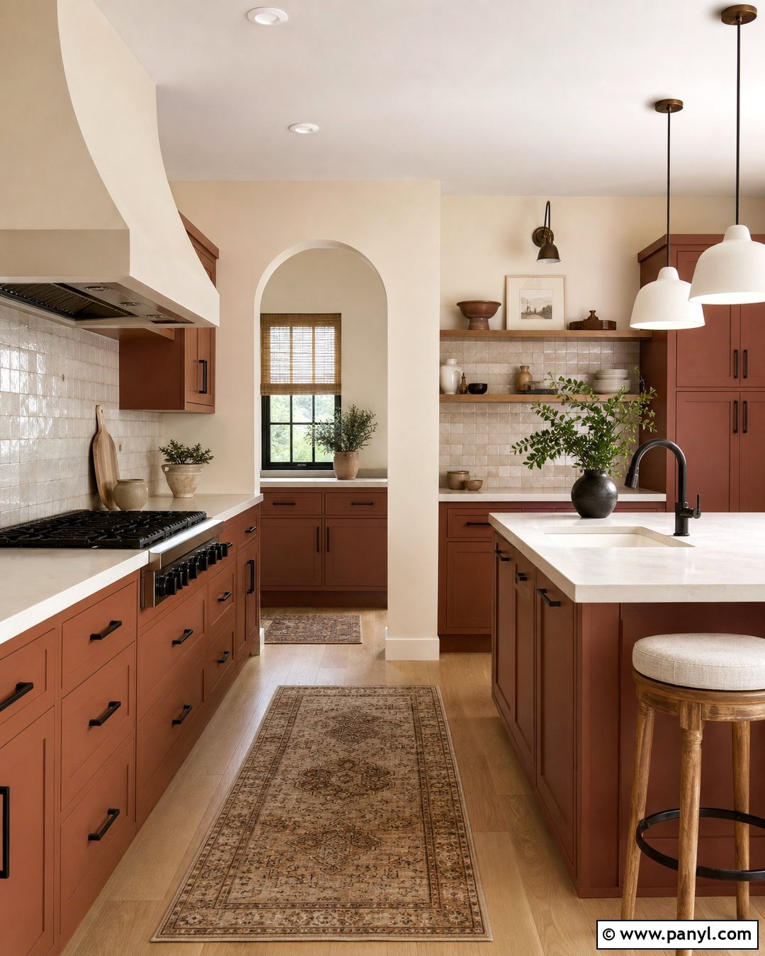 Terracotta Cabinets With Warm Ivory Walls - 20 Kitchen Cabinet And Wall Paint Ideas