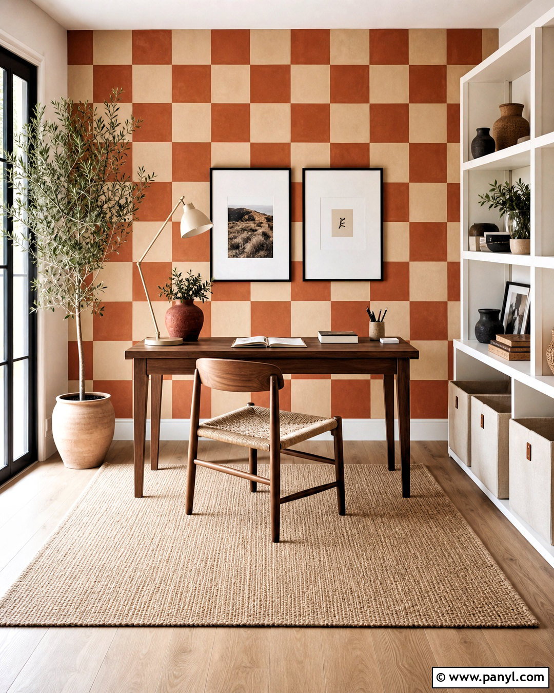 Terracotta Checkered Accent Wall - 20 checkered accent wall ideas