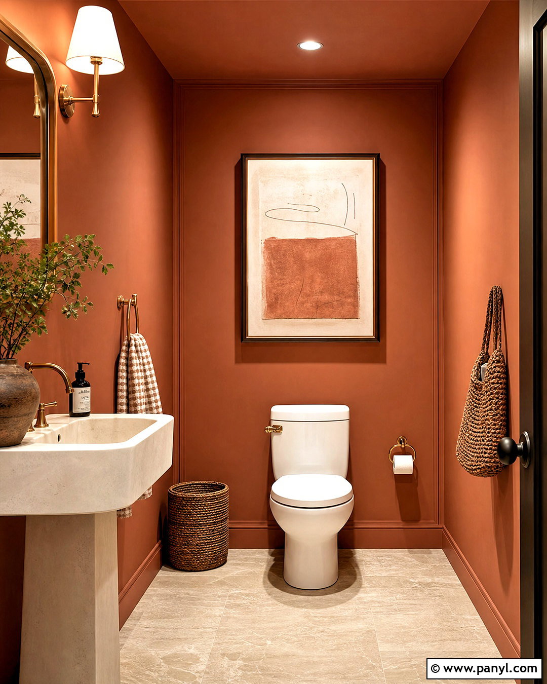 Terracotta Color Drench Behind Toilet Accent Wall - 20 behind toilet accent wall ideas