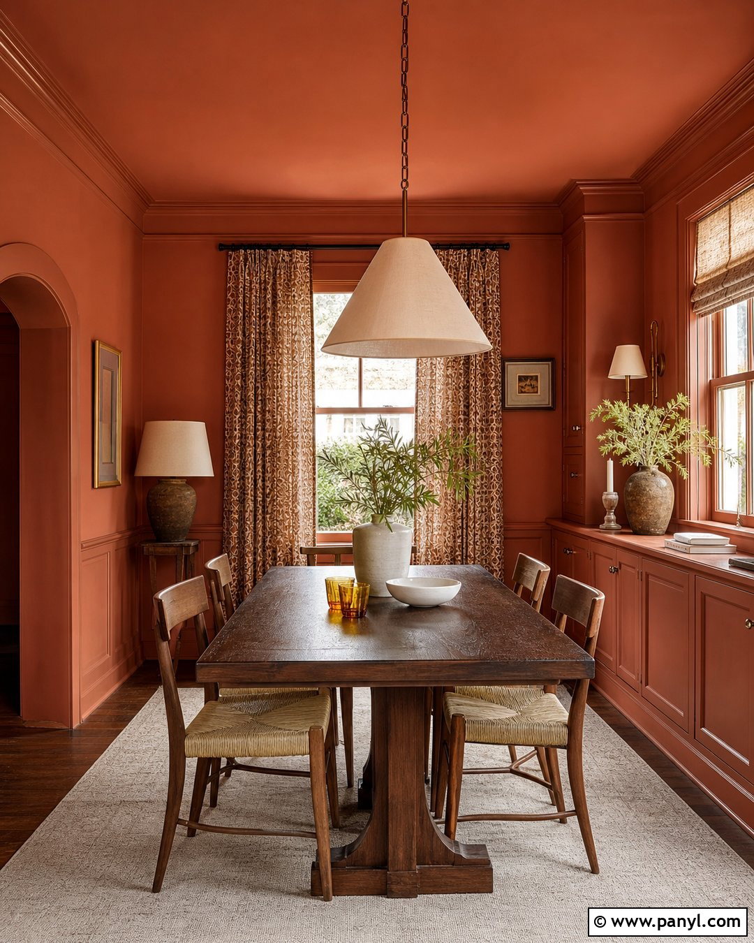 Terracotta Color Drenched Dining Room - 25 Color Drenched Walls