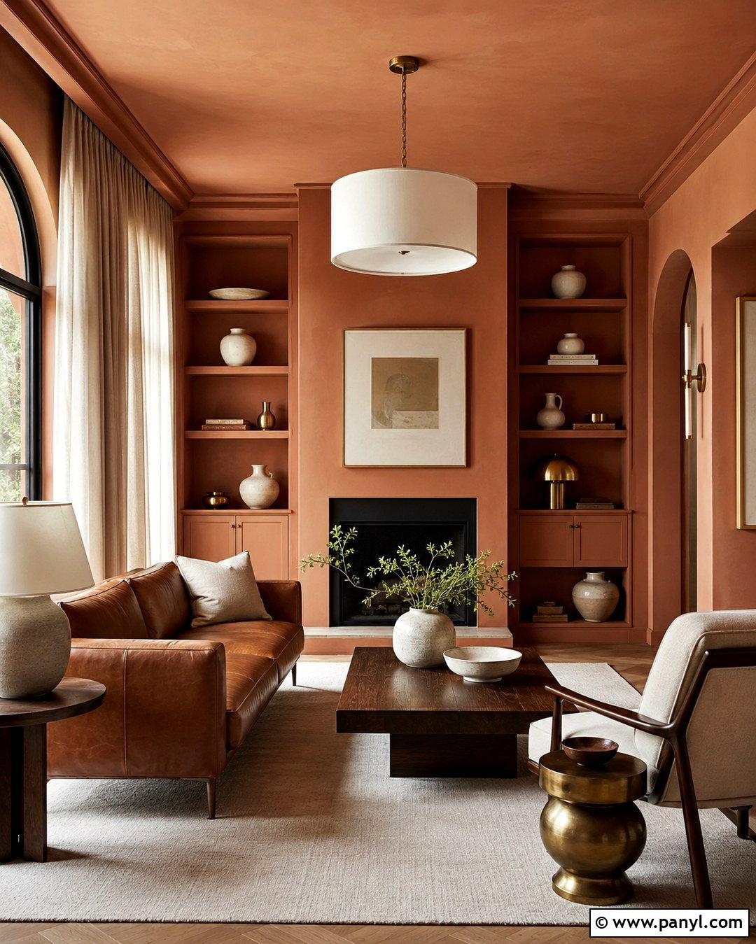 Terracotta Color Drenched Living Room - 20 terracotta interior wall ideas