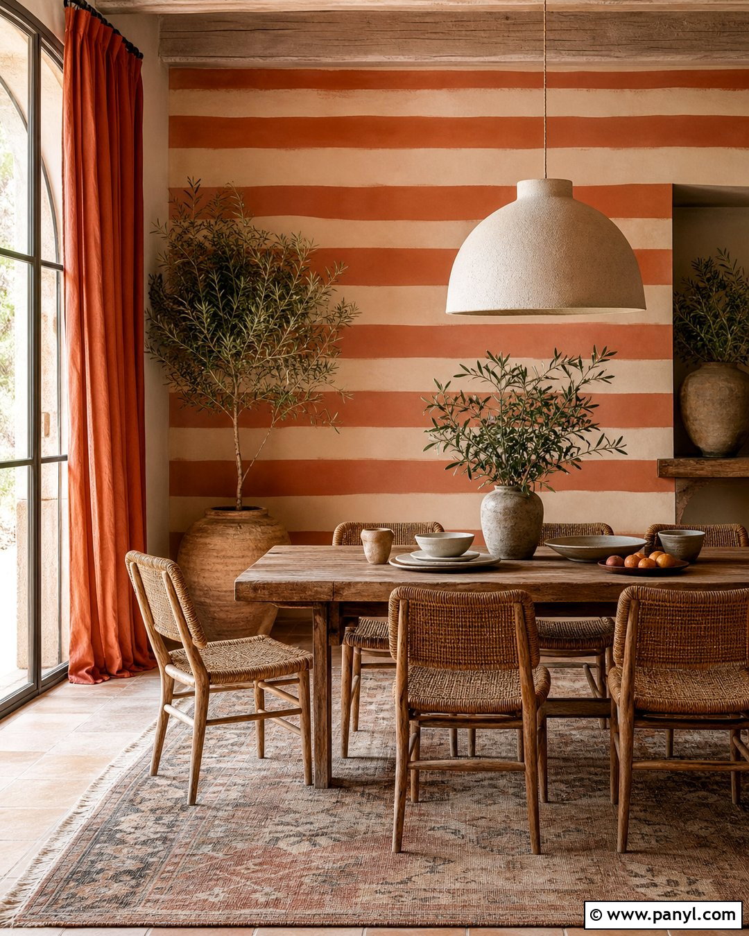 Terracotta Dining Room Wall Stripes - 30 Horizontal Stripes On Wall Ideas