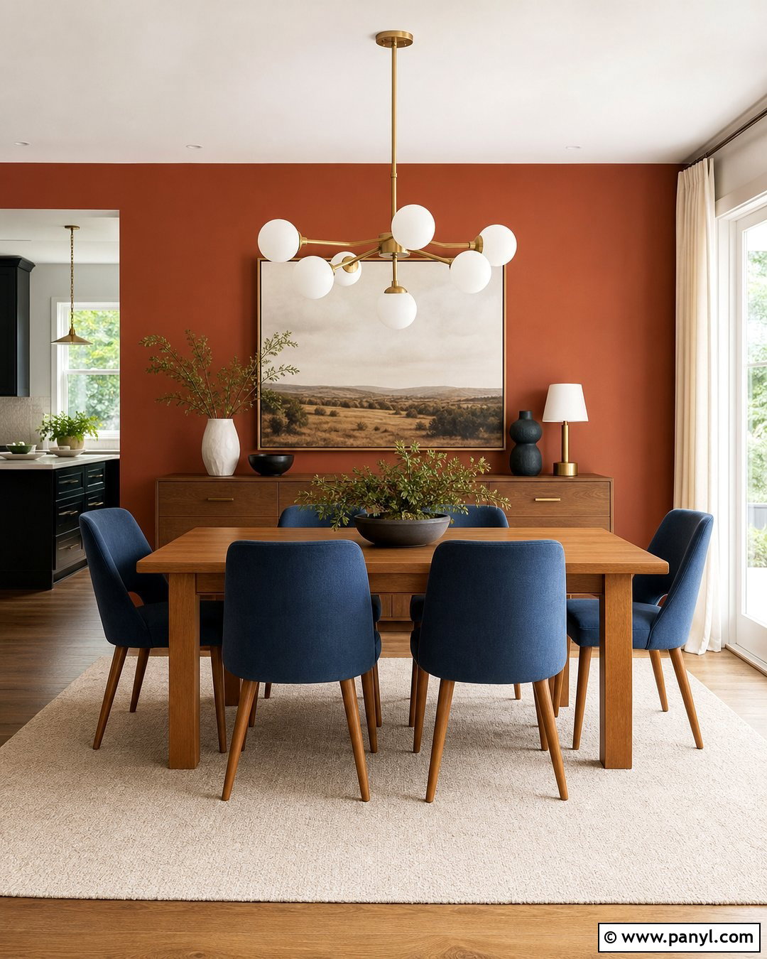 Terracotta Dining Room Wall With Blue Chairs - 40 Terracotta Wall Color Ideas