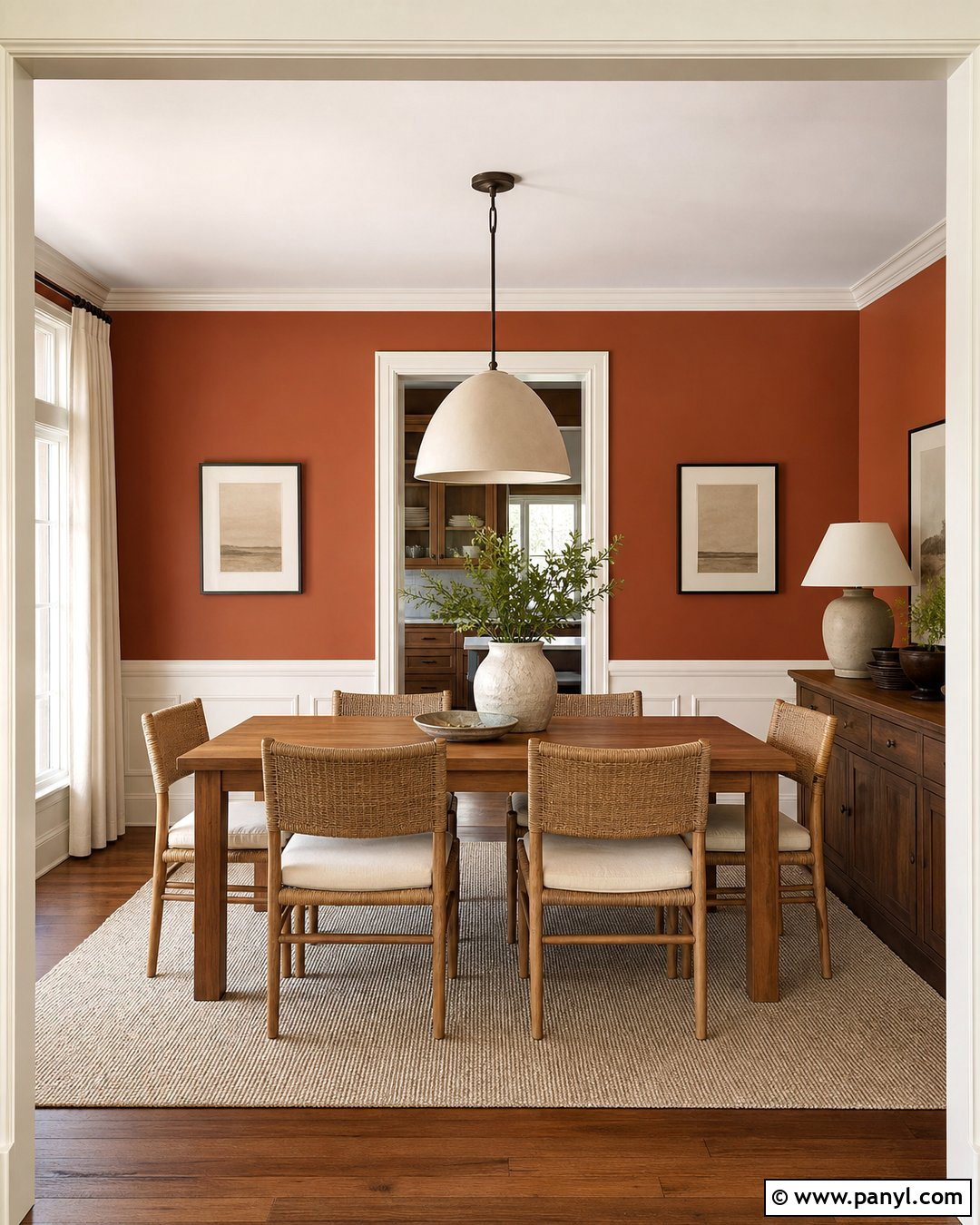 Terracotta Dining Room Walls With Warm White Trim - 40 Terracotta Wall Color Ideas