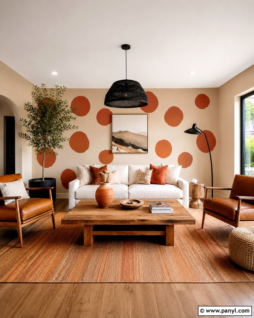 Terracotta Dot Living Room Wall - 20 Painting Dots On Walls