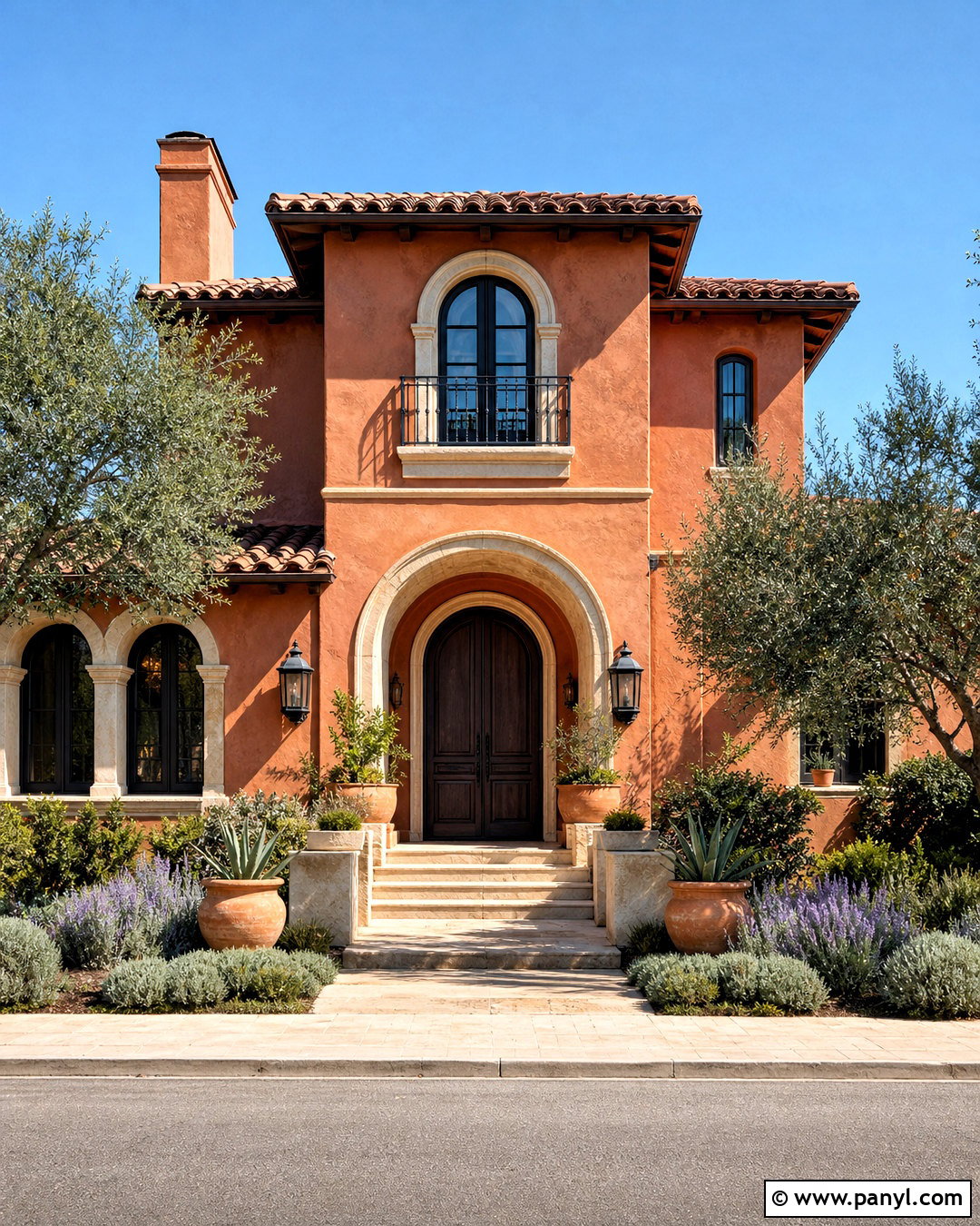 Terracotta Exterior Walls With Ivory Trim - 20 exterior wall painting ideas