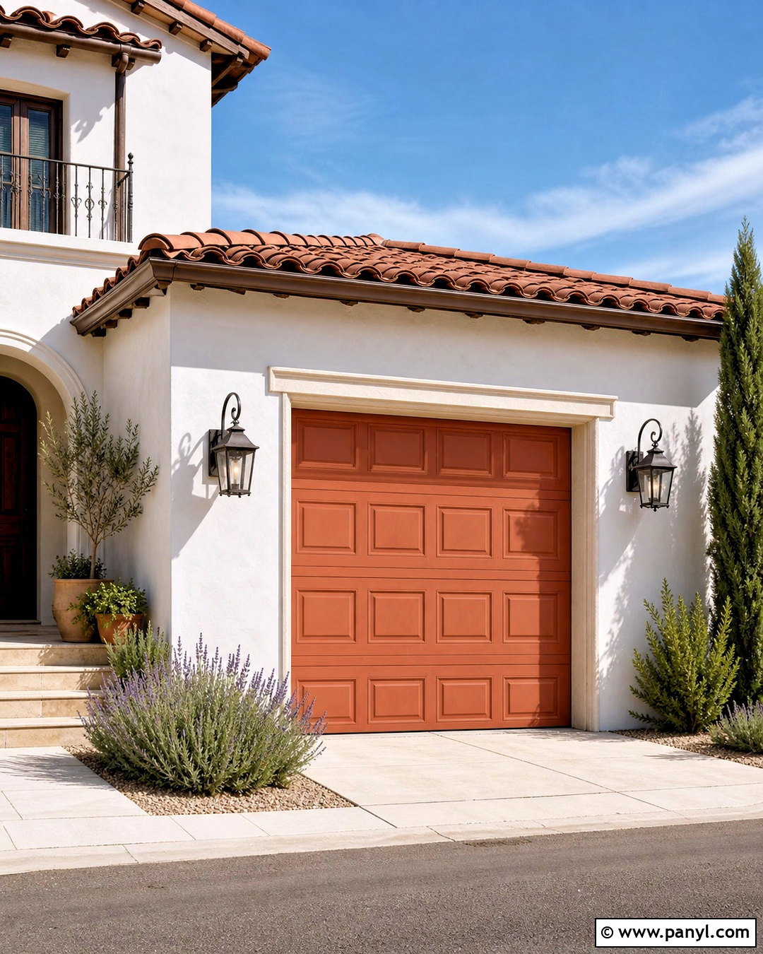 Terracotta Garage Door With White Stucco - 20 garage door painting ideas