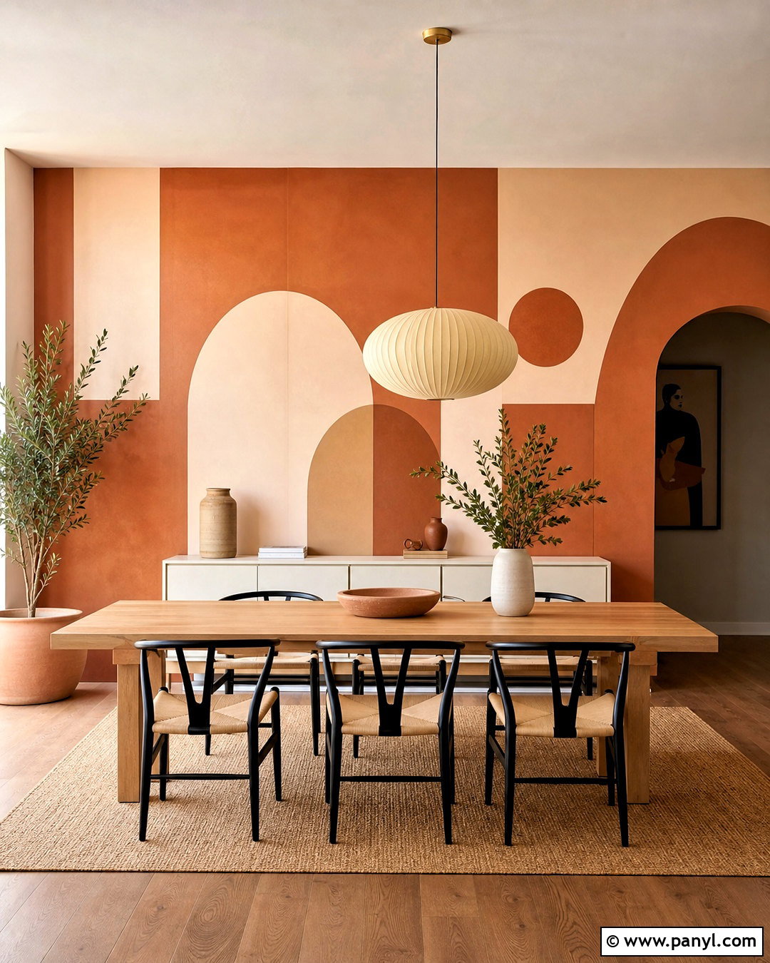 Terracotta Geometric Dining Room Wall - 20 geometric feature wall ideas