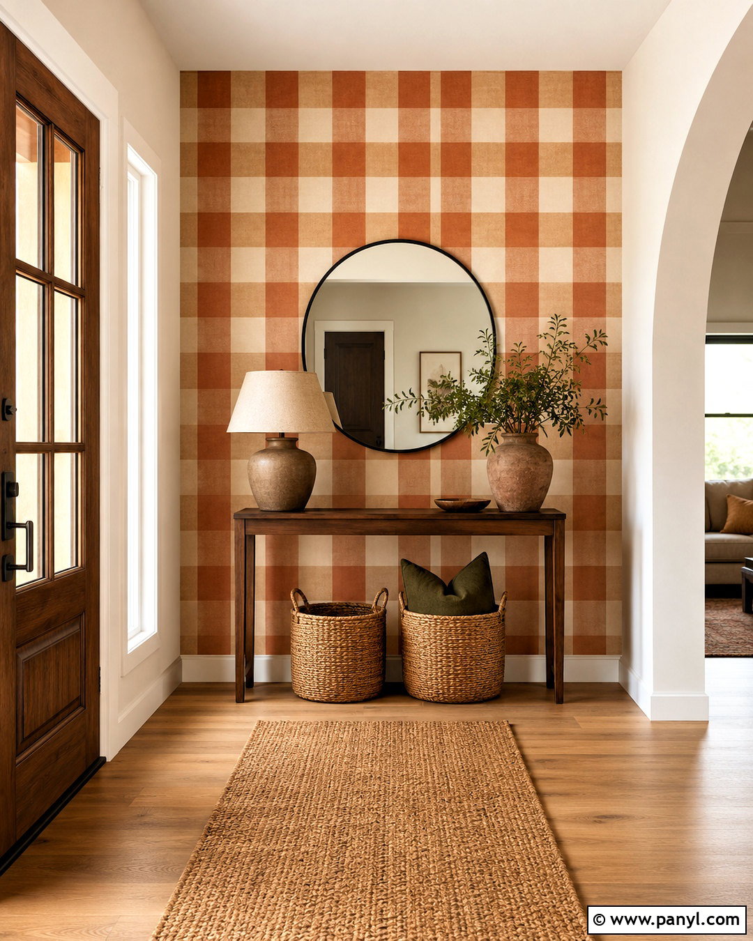 Terracotta Gingham Entryway Wall - 20 how to paint gingham pattern ideas