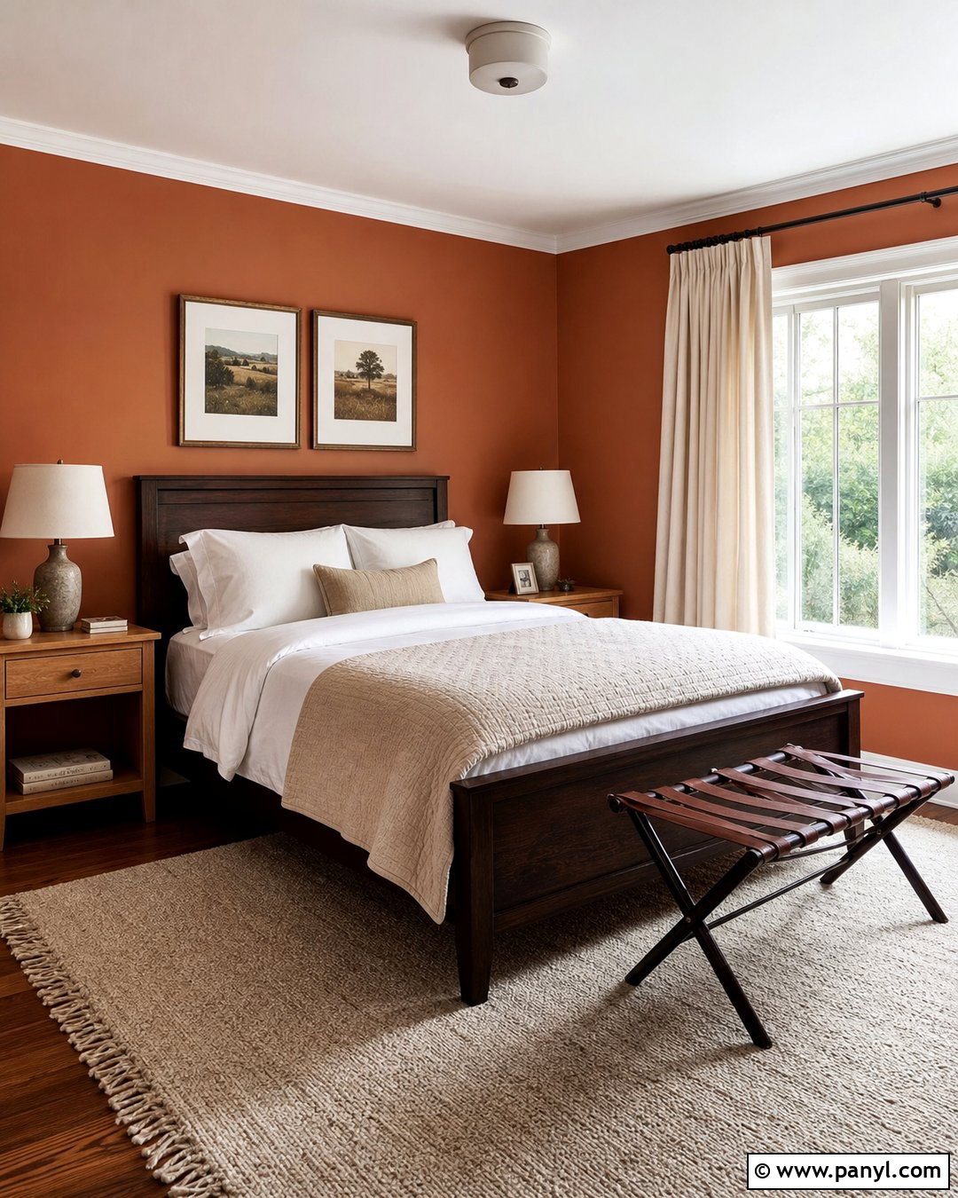 Terracotta Guest Bedroom Walls With White Bedding - 40 Terracotta Wall Color Ideas