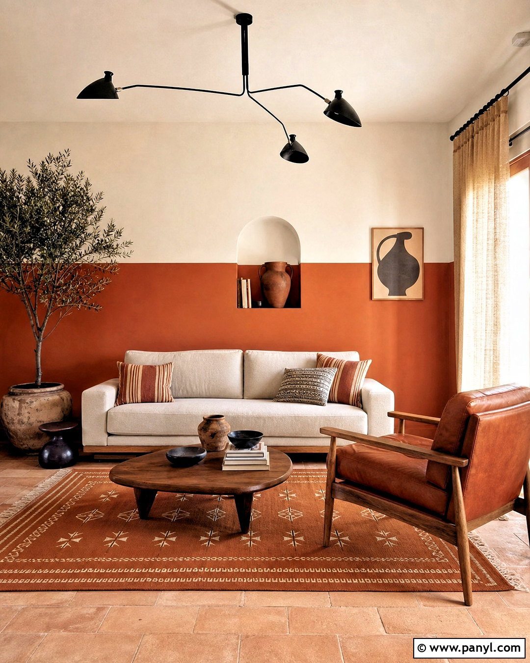 Terracotta Half Painted Wall Living Room - 20 half painted wall living room ideas