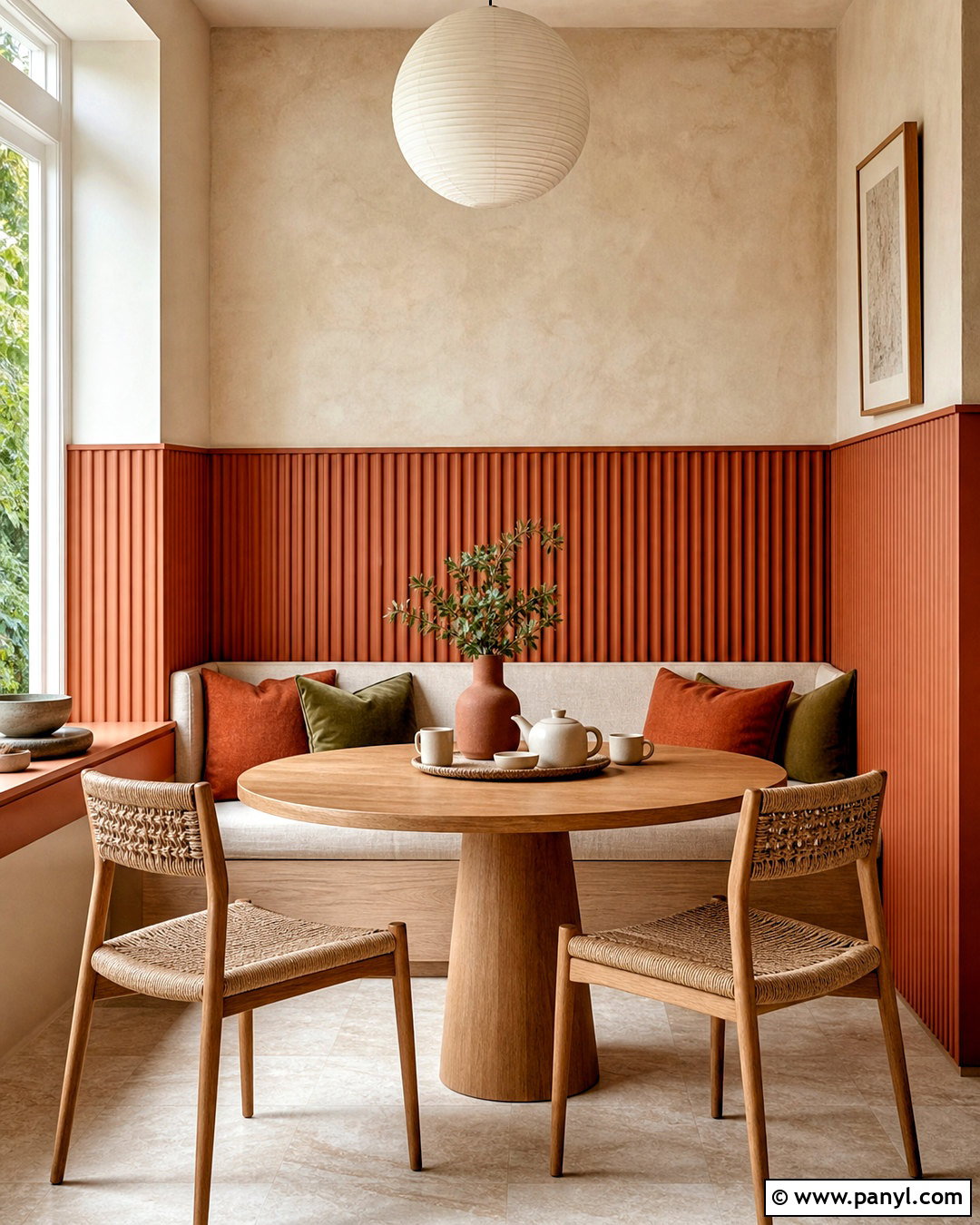 Terracotta Half Wall Paneling In A Dining Nook - 20 half paneled walls