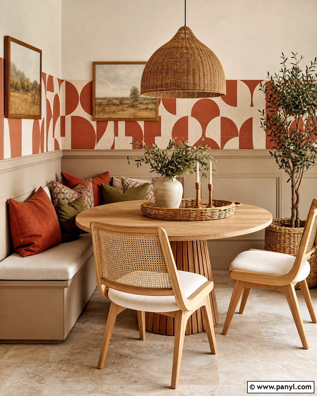 Terracotta Half Wall Wallpaper In A Dining Nook - 20 half wall wallpaper ideas