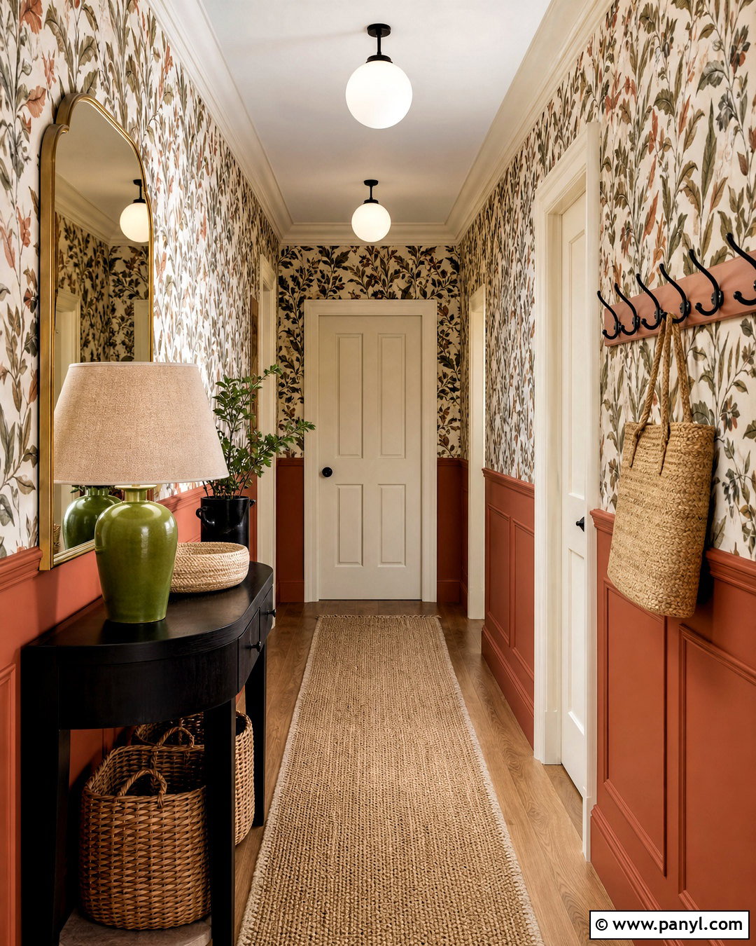 Terracotta Hallway With Botanical Wallpaper - 20 terracotta hallway ideas