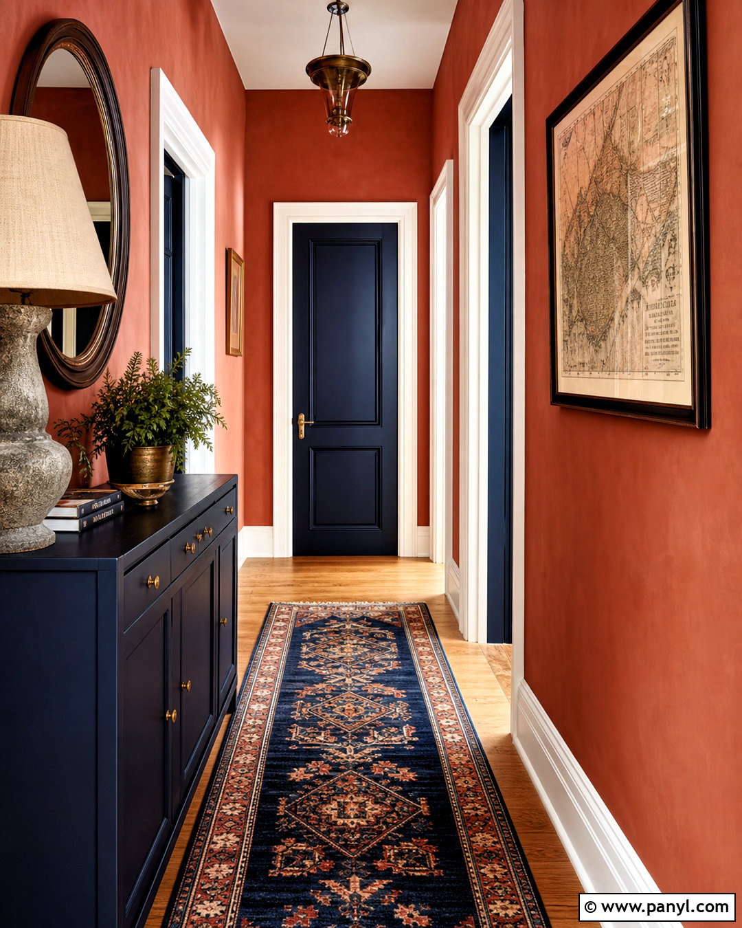 Terracotta Hallway With Navy Blue Accents - 20 terracotta hallway ideas