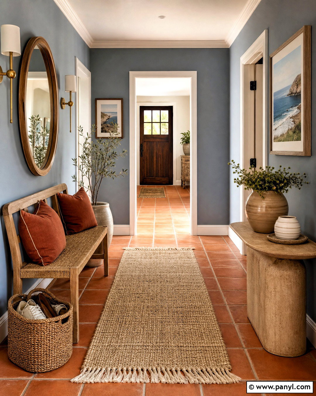 Terracotta Hallway With Soft Blue Walls - 20 terracotta hallway ideas