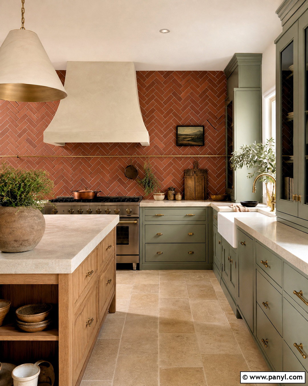 Terracotta Herringbone Kitchen Wall - 20 terracotta wall tiles