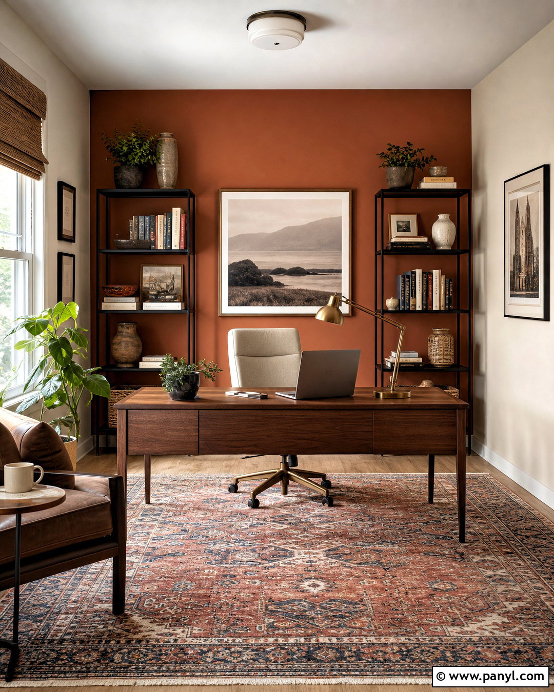 Terracotta Home Office Accent Wall - 20 room accent wall ideas