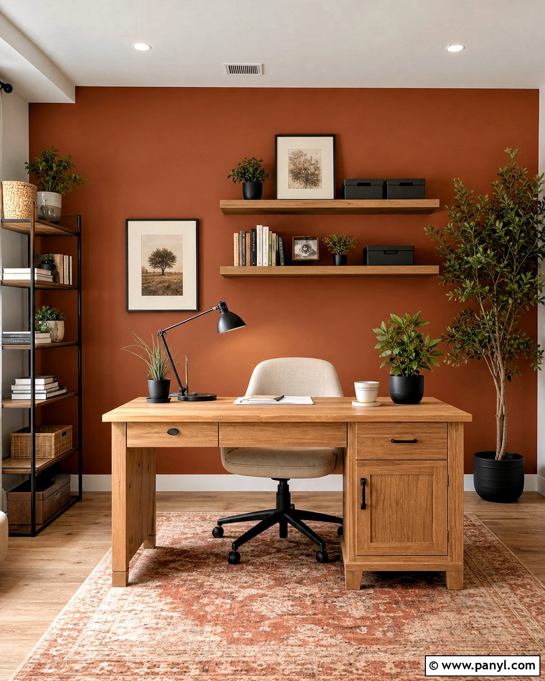 Terracotta Home Office Accent Wall - 20 simple accent wall ideas