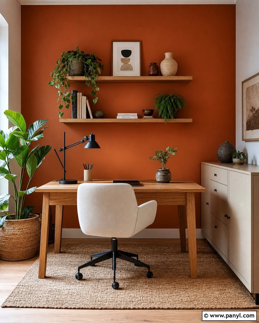 Terracotta Home Office Painted Wall - 20 Room One Wall Painted Ideas