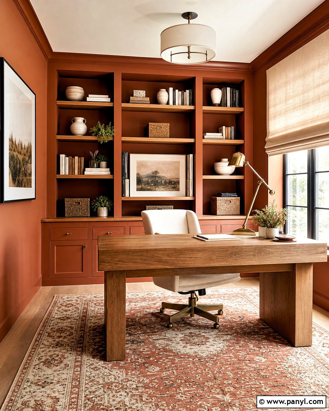 Terracotta Home Office With Built-In Shelves - 20 teracotta ideas interior ideas