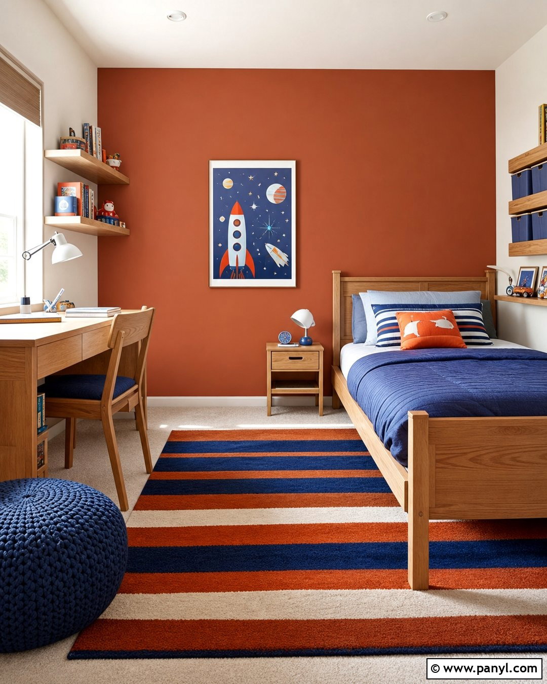 Terracotta Kids Bedroom Wall With Blue Decor - 40 Terracotta Wall Color Ideas