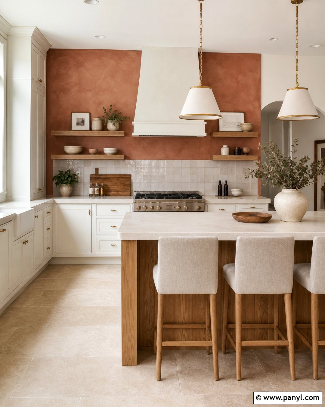 Terracotta Kitchen Accent Wall - 20 Modern Kitchen With Colorful Accent Wall Ideas