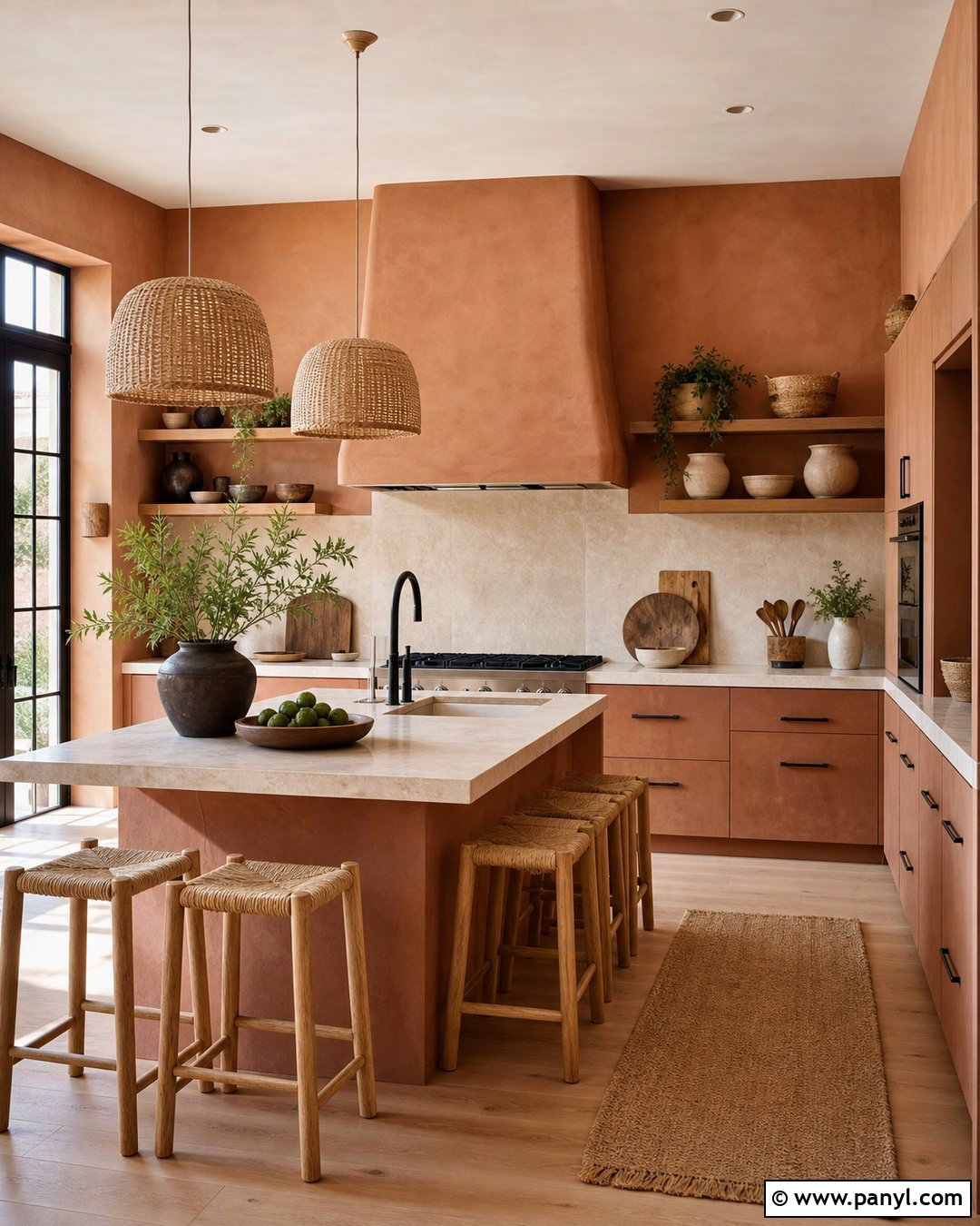 Terracotta Kitchen Cabinets With Terracotta Walls - 20 Kitchen Cabinets Matching Wall Color Ideas