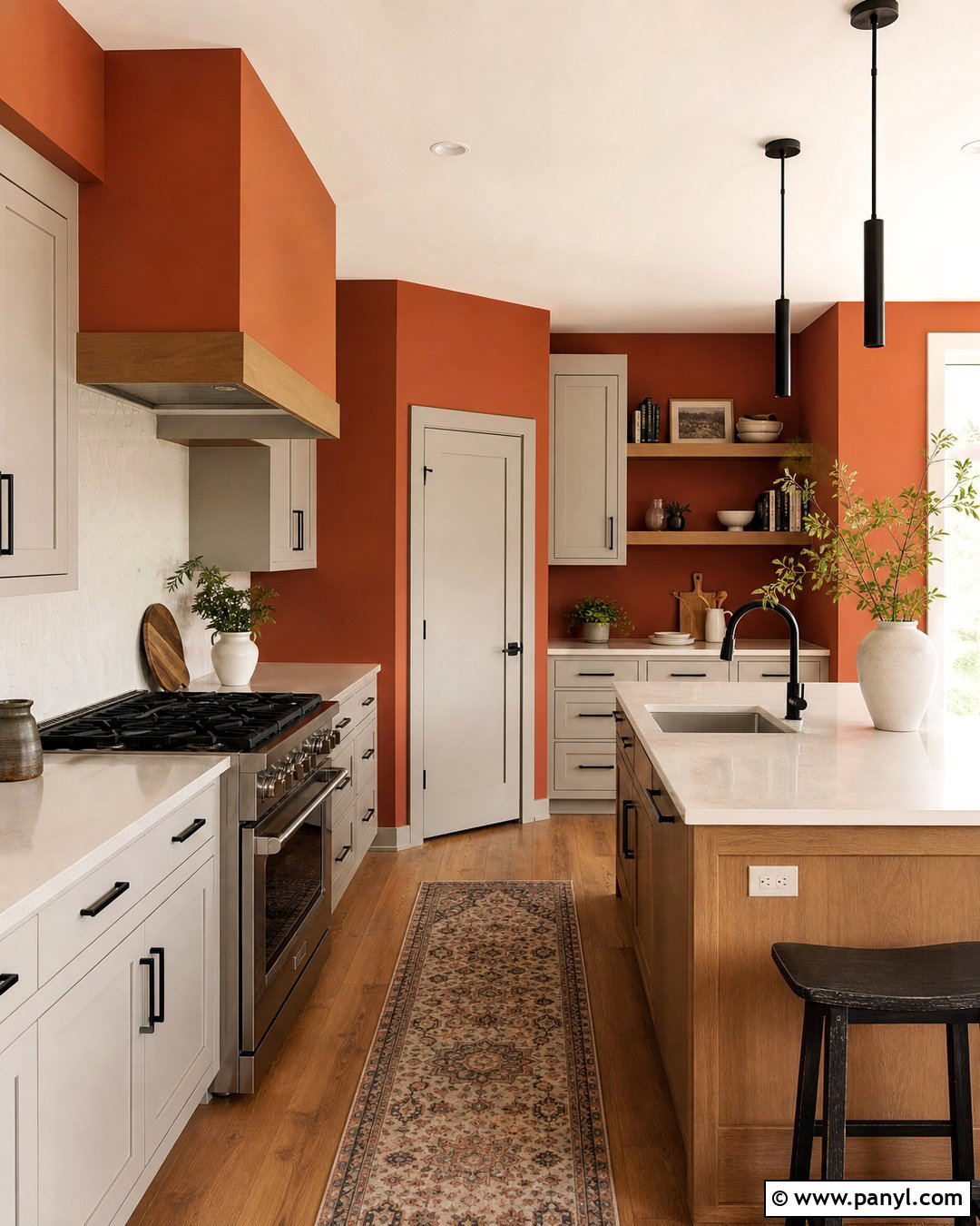 Terracotta Kitchen Walls With Black Hardware - 40 terracotta kitchen walls