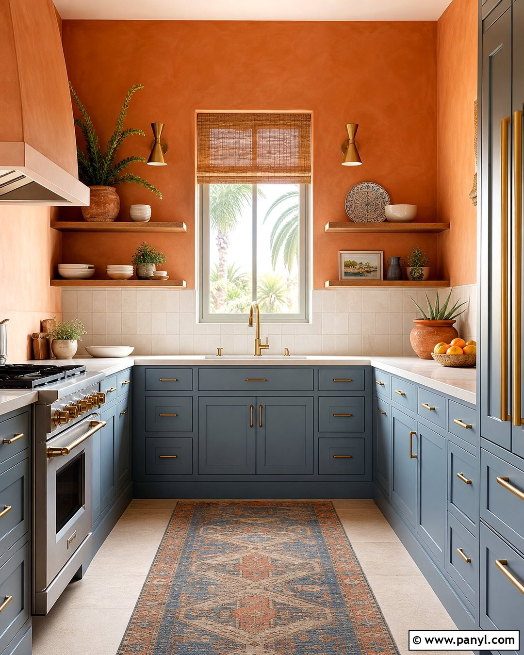 Terracotta Kitchen Walls With Blue Cabinets - 40 terracotta kitchen walls
