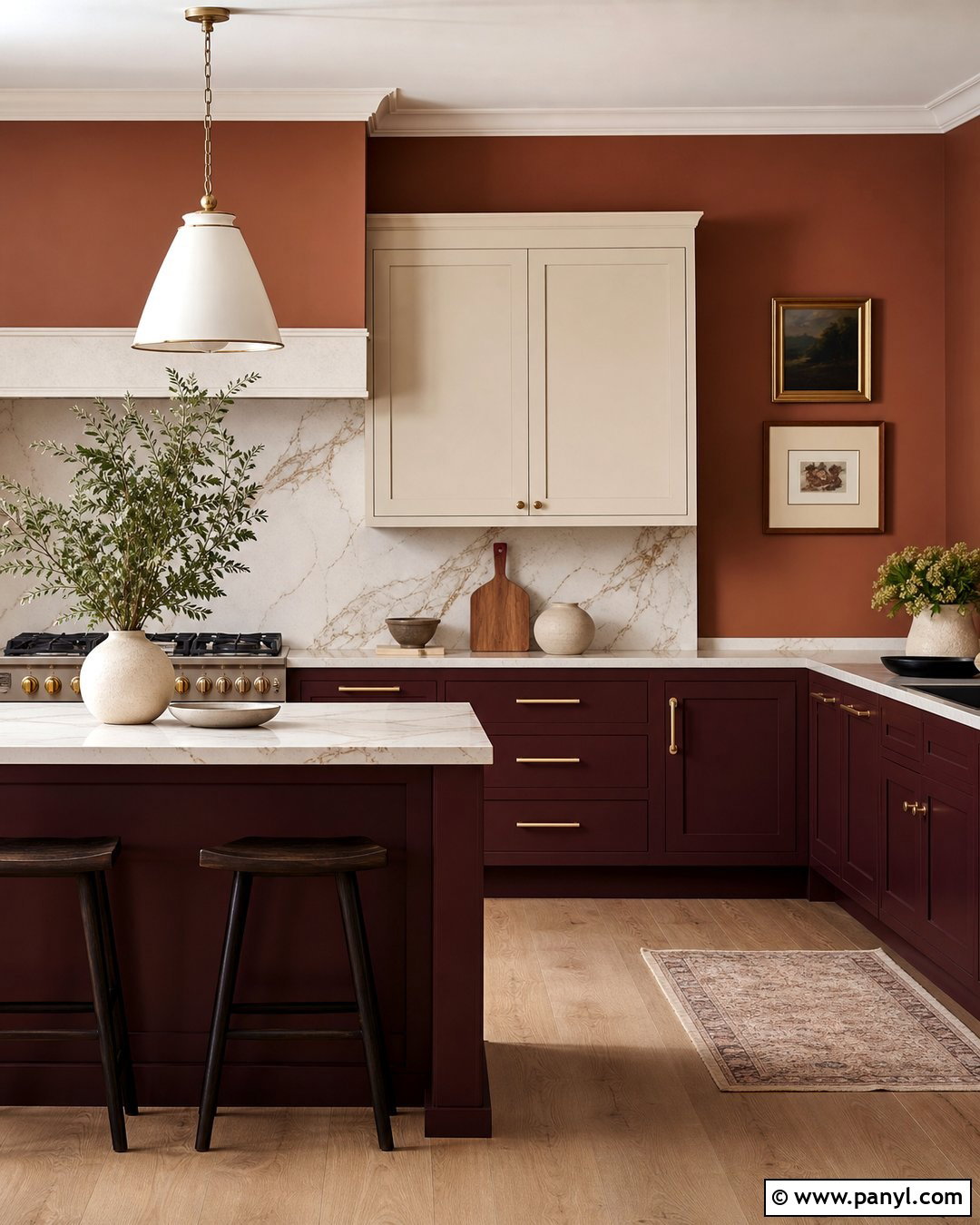 Terracotta Kitchen Walls With Burgundy Cabinets - 40 terracotta kitchen walls