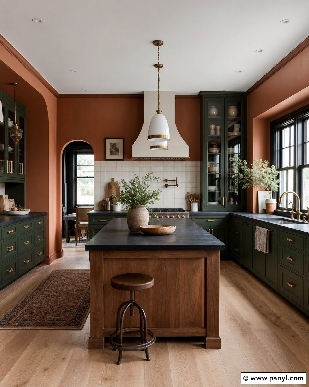 Terracotta Kitchen Walls With Dark Green Cabinets - 40 terracotta kitchen walls