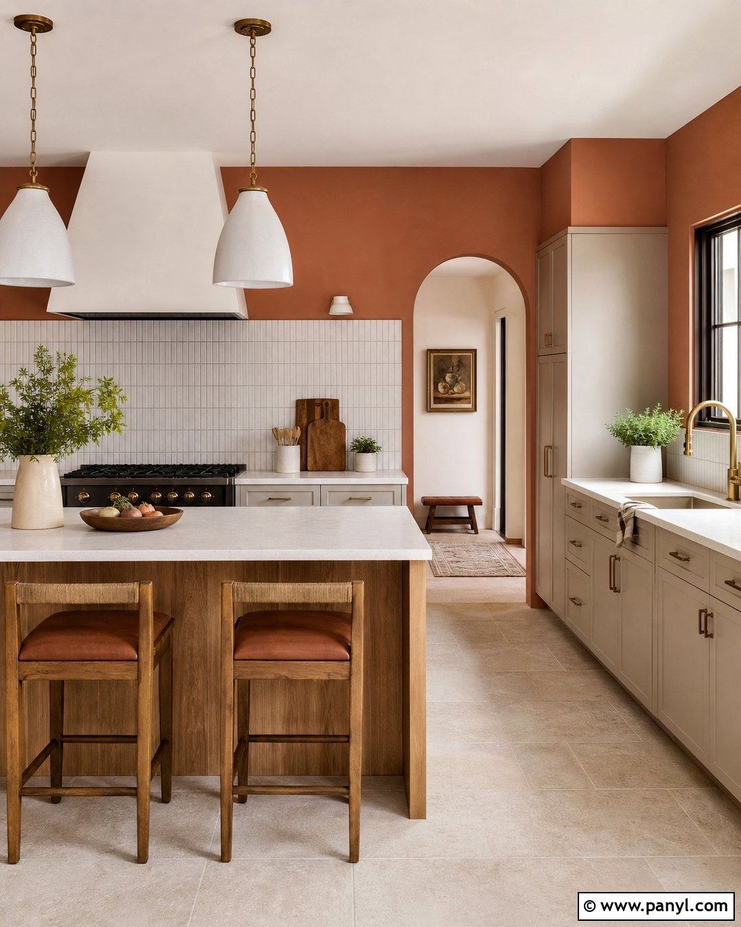 Terracotta Kitchen Walls With Greige Cabinets - 40 terracotta kitchen walls