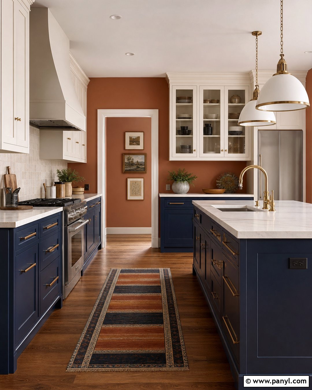 Terracotta Kitchen Walls With Navy Cabinets - 40 terracotta kitchen walls