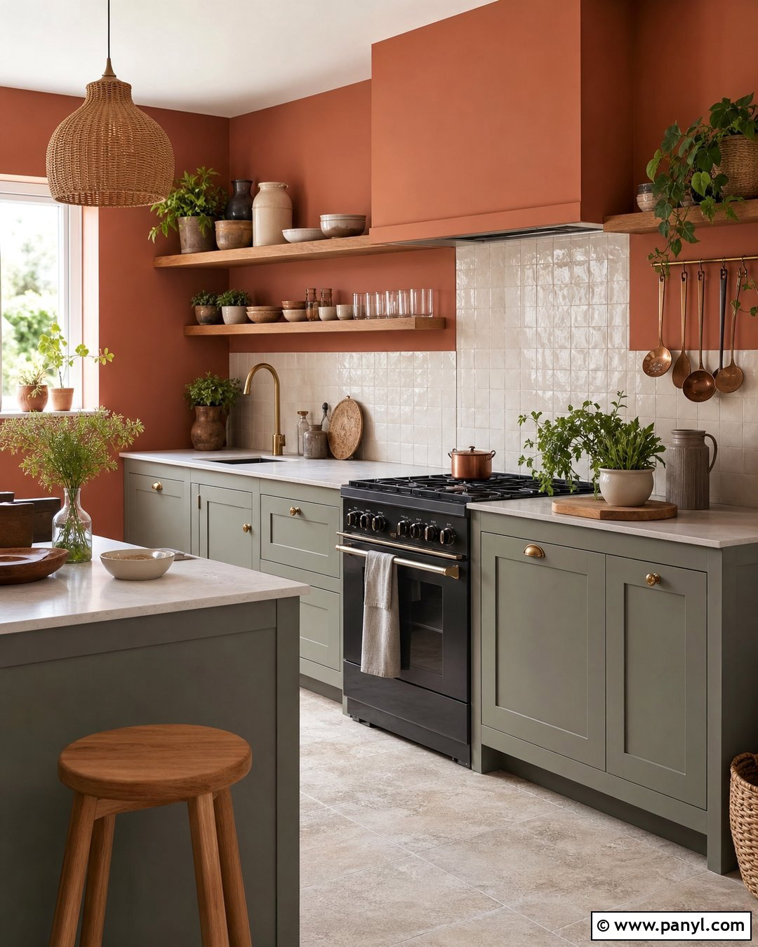 Terracotta Kitchen Walls With Sage Green Cabinets - 40 terracotta kitchen walls