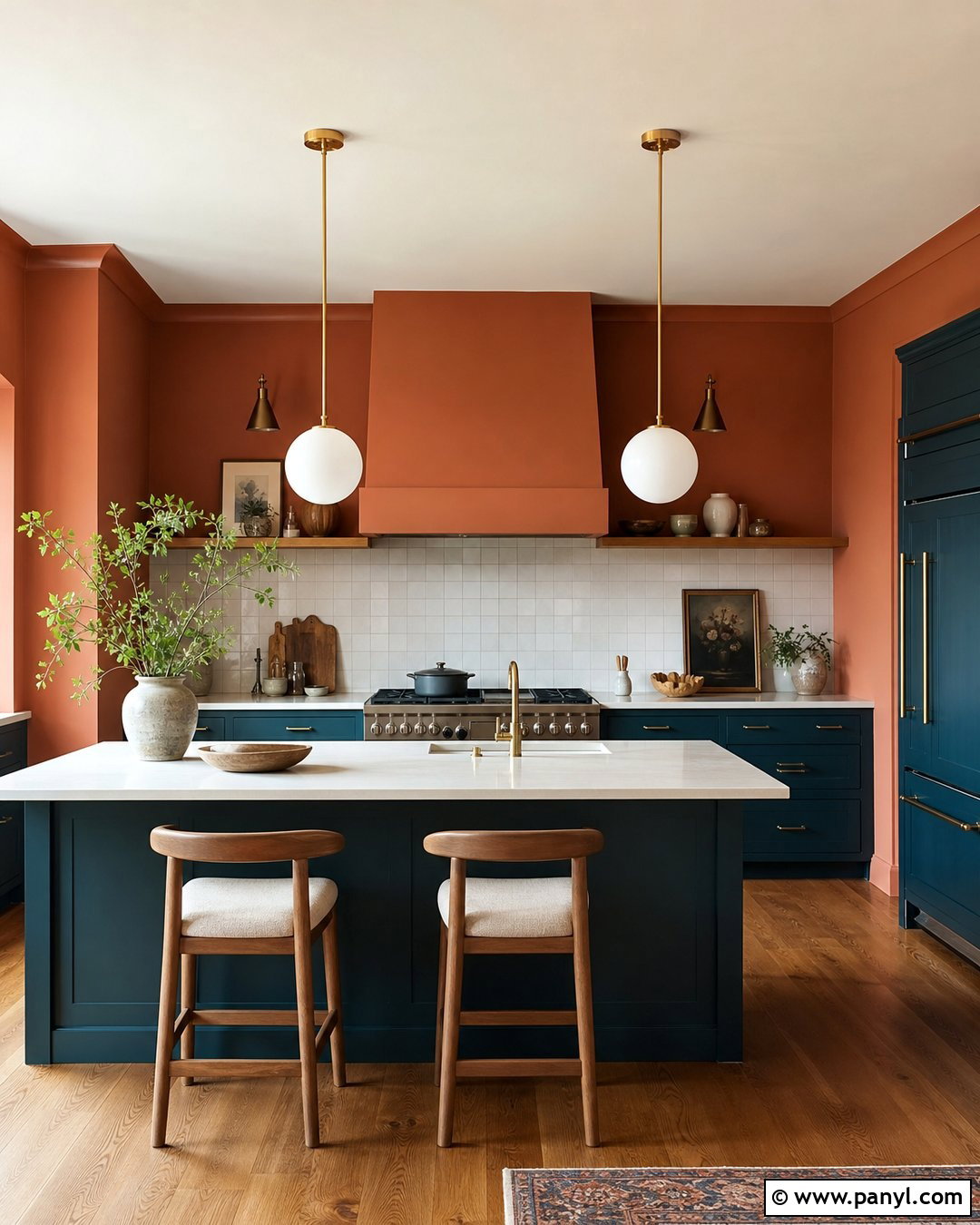 Terracotta Kitchen Walls With Teal Cabinets - 40 terracotta kitchen walls