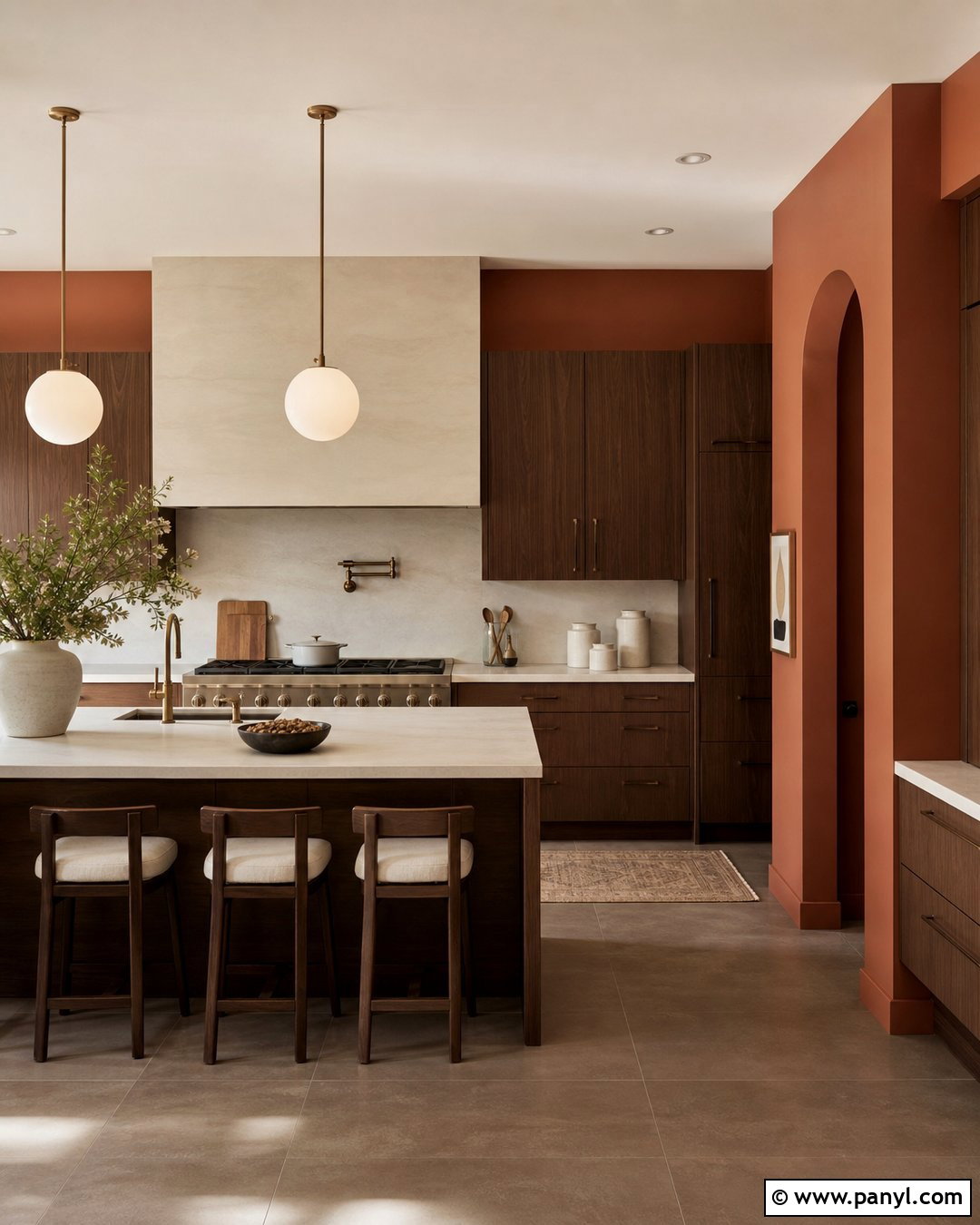 Terracotta Kitchen Walls With Walnut Cabinets - 40 terracotta kitchen walls