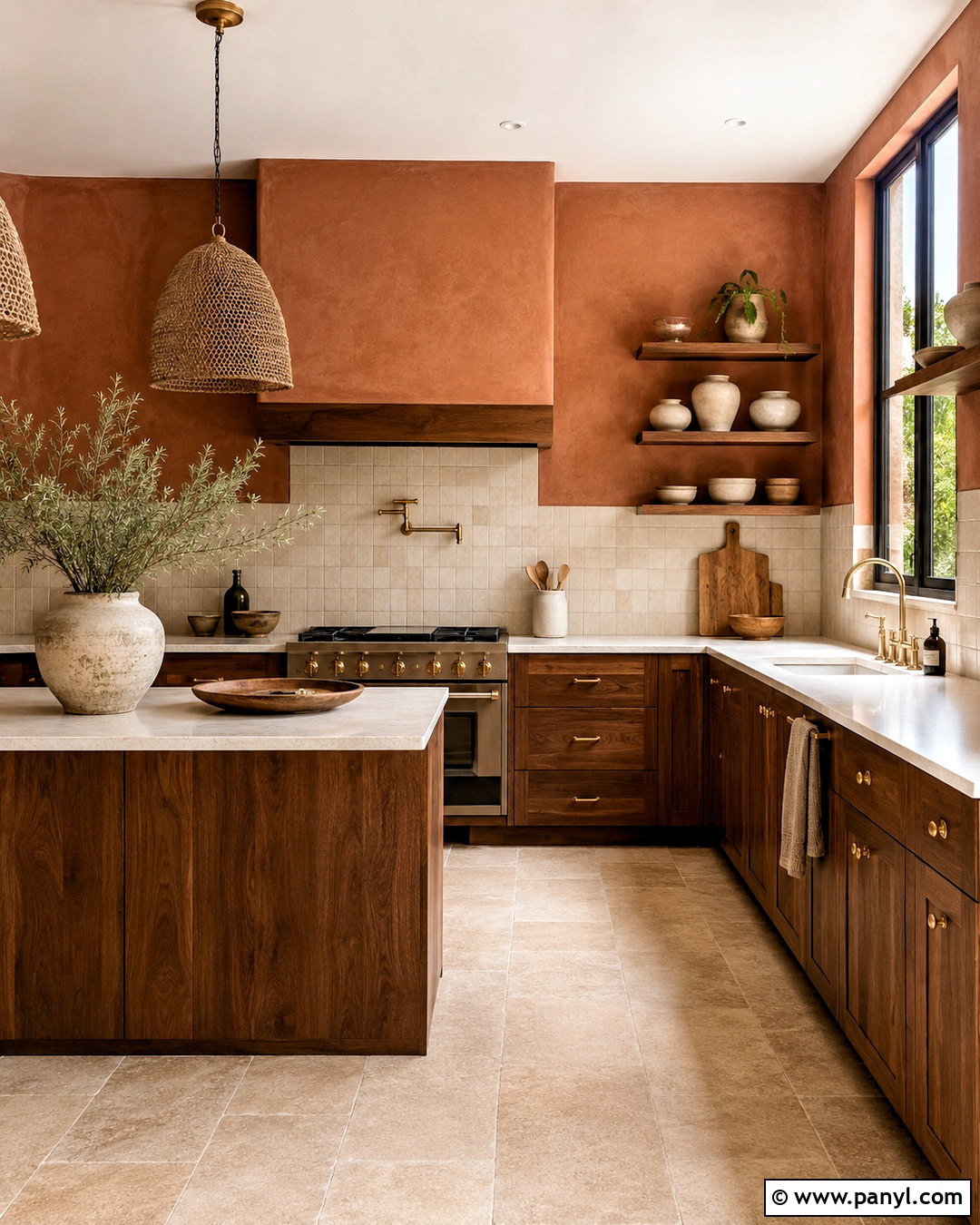 Terracotta Kitchen Walls With Wood Cabinets - 40 kitchen wall color ideas