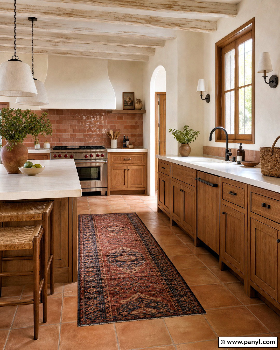 Terracotta Kitchen With Oak Cabinets - 20 kitchen color schemes with oak cabinets
