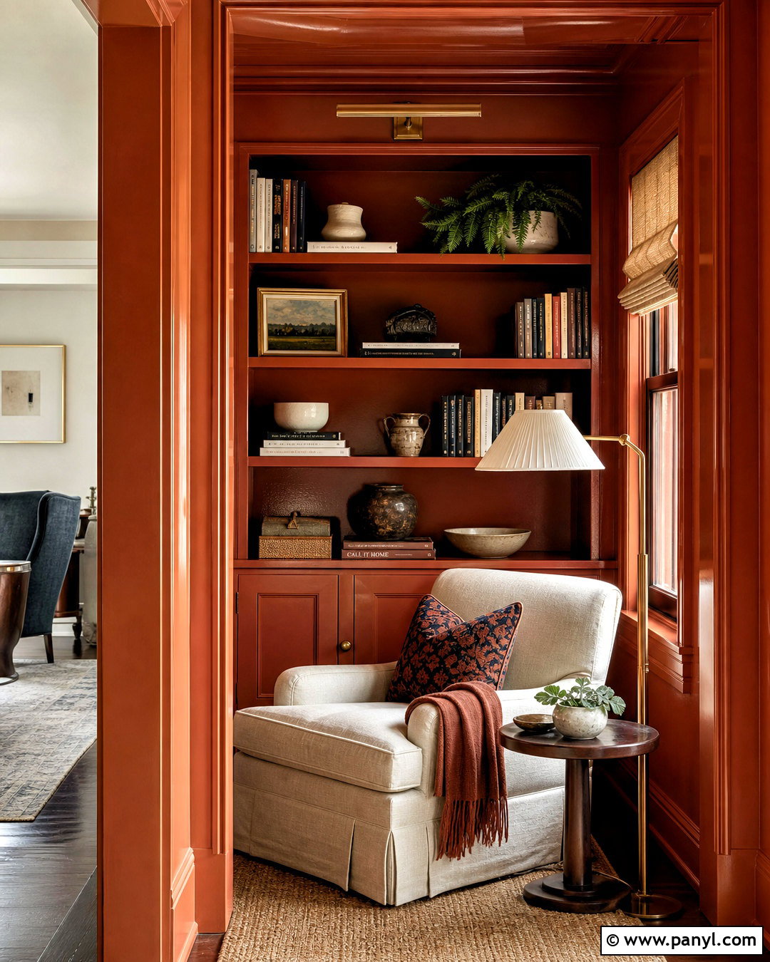 Terracotta Lacquered Reading Nook Walls - 20 lacquered walls